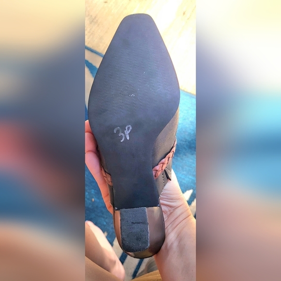 Coldwater Creek Black & Brown Leather Block Healed Mules Western Design Size 6 - Picture 8 of 9